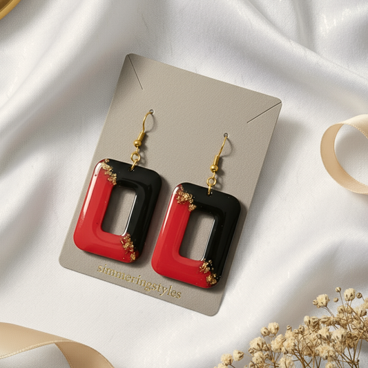 Noir & Crimson Glam - Resin Ear Rings