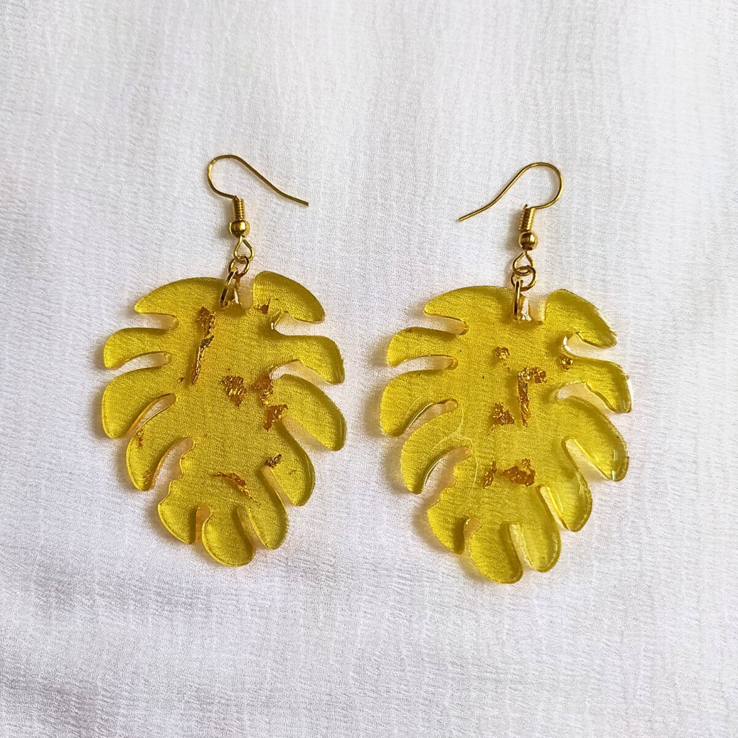 Golden Monstera Leaf - Resin Ear Rings