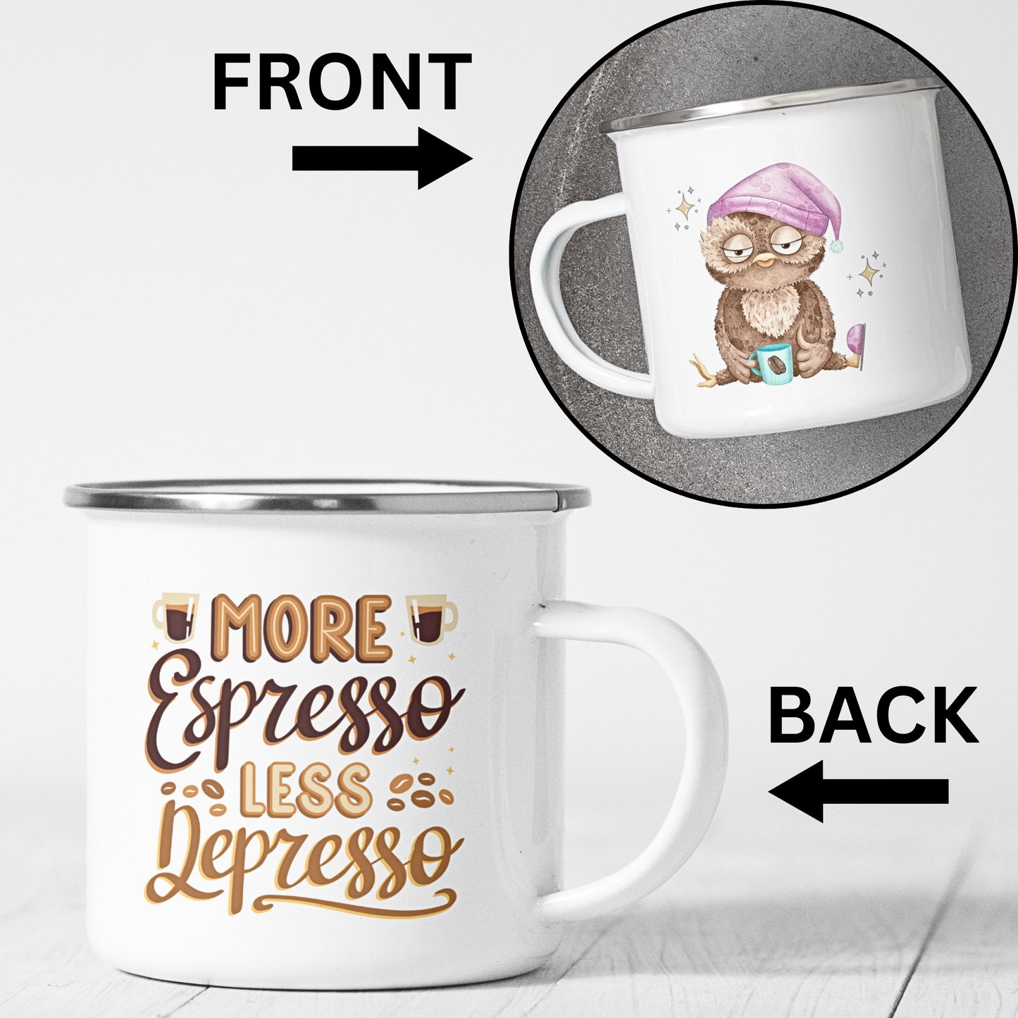 More Espresso Less Depresso - Enamel Mug