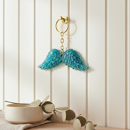 Aqua Angel Wings Resin Keychain/Wall Hanging