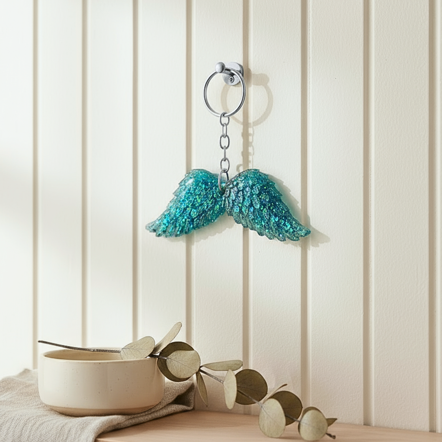 Aqua Angel Wings Resin Keychain/Wall Hanging