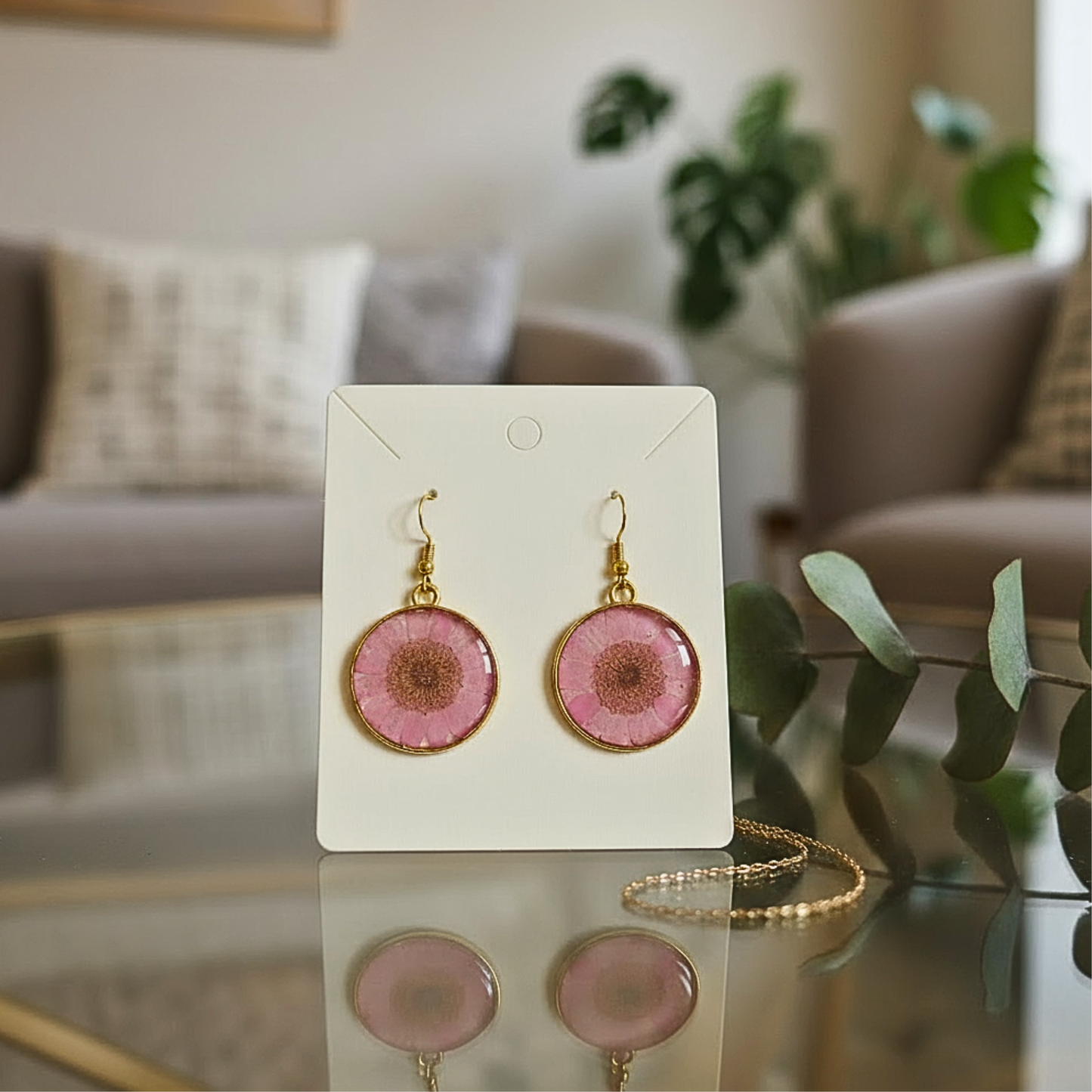 Pink Daisy Resin Earrings