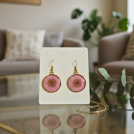 Pink Daisy Resin Earrings