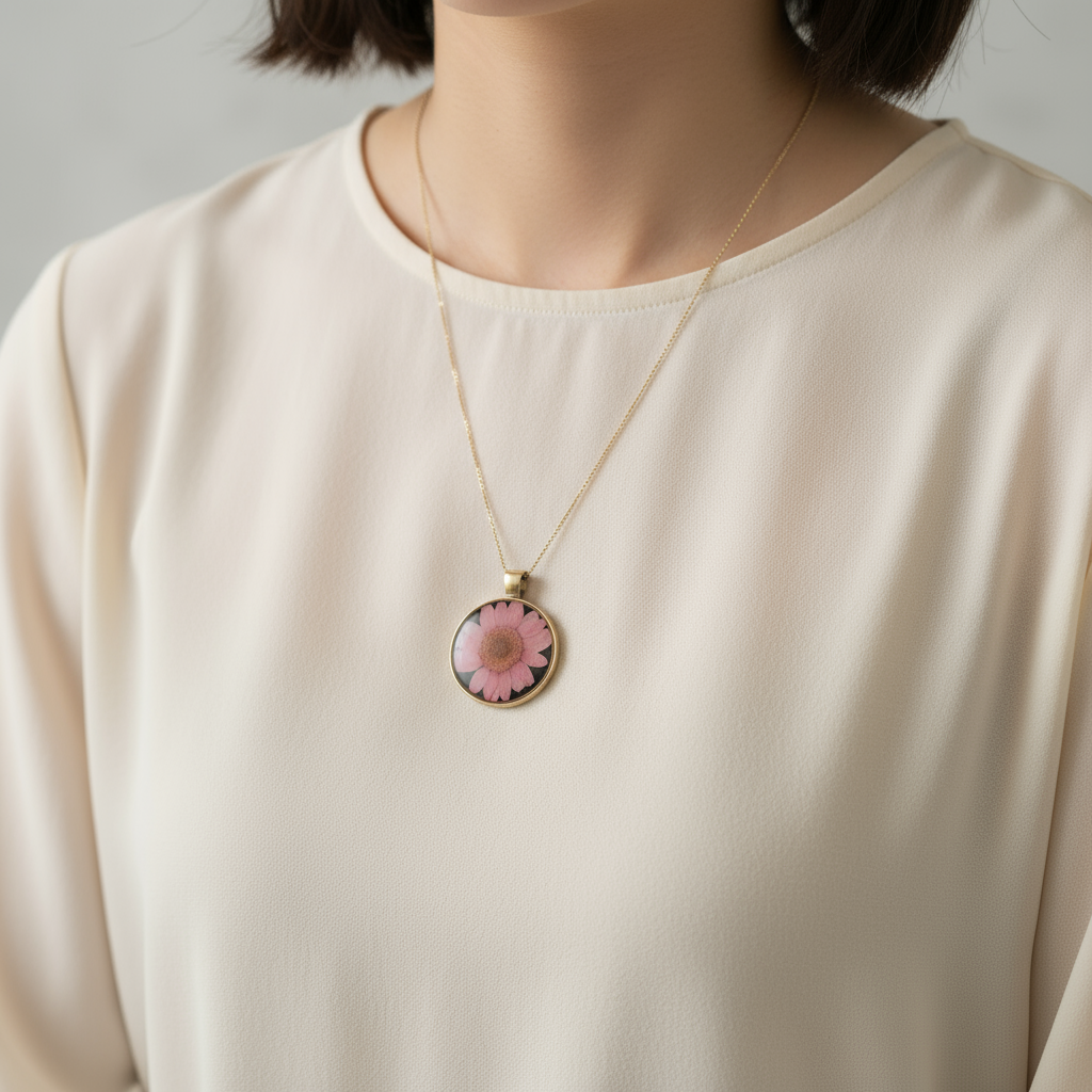 Pink Daisy Bloom Resin Pendant