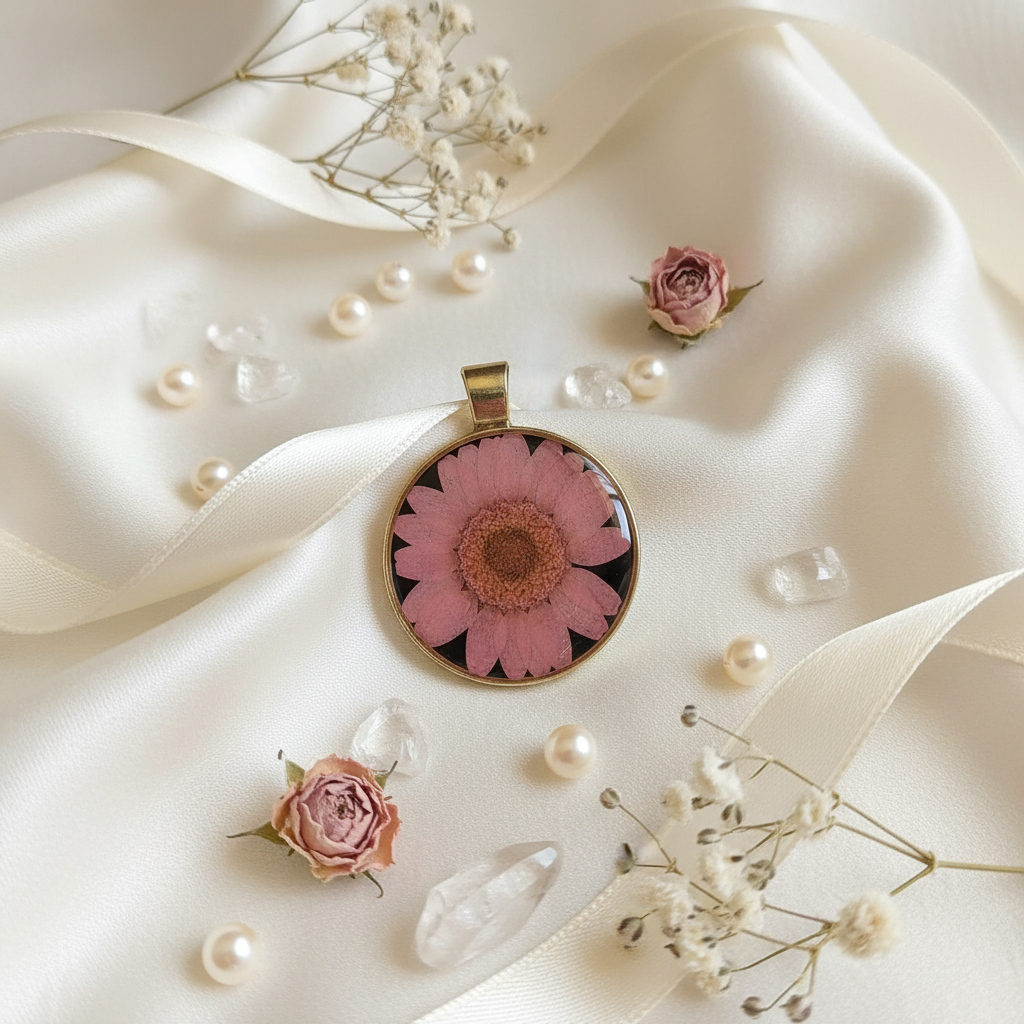 Pink Daisy Bloom Resin Pendant
