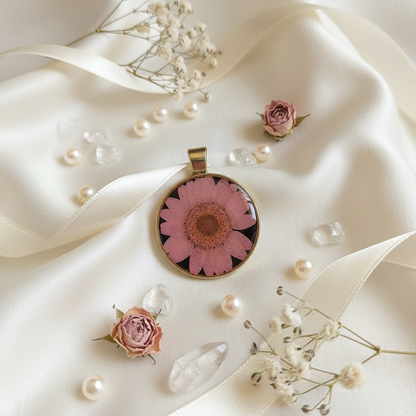 Pink Daisy Bloom Resin Pendant