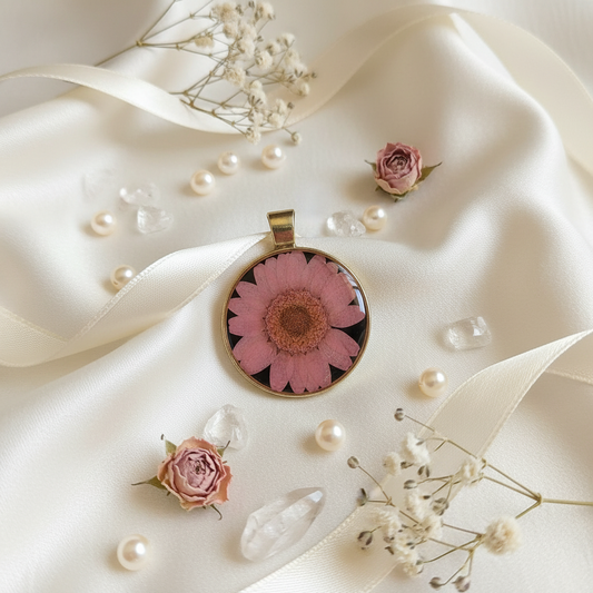 Pink Daisy Bloom Resin Pendant
