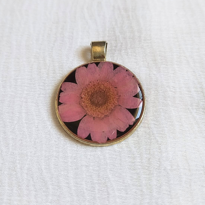 Pink Daisy Bloom Resin Pendant