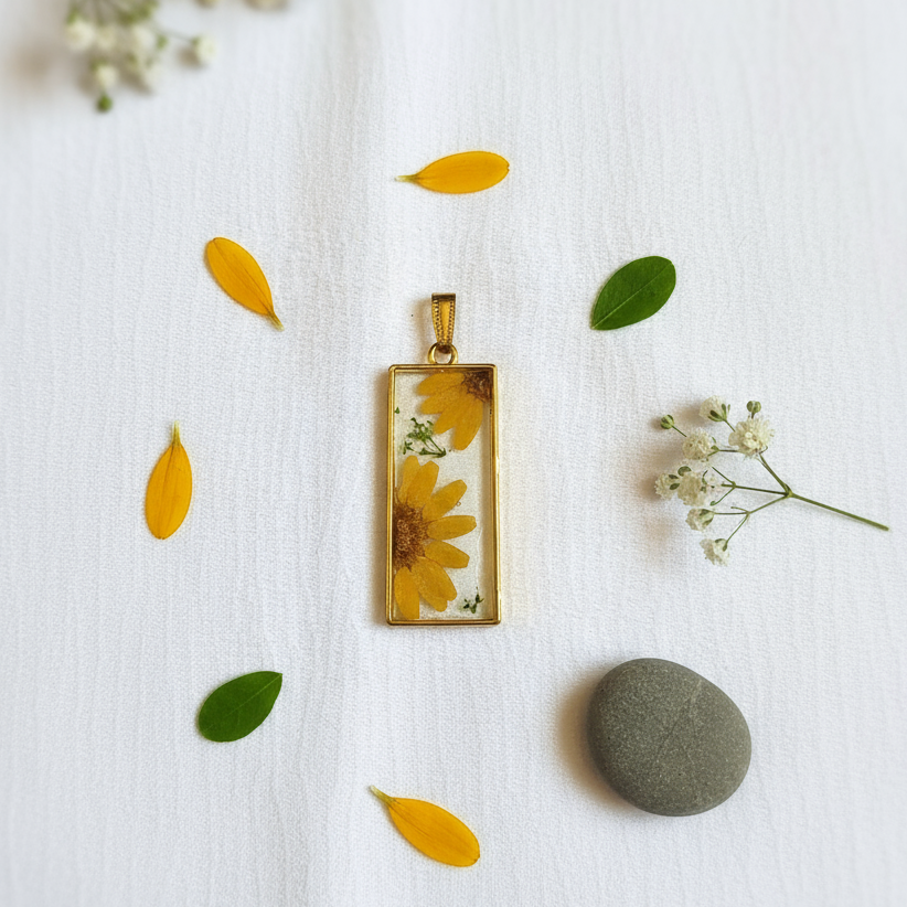 Yellow Daisy Resin Pendant