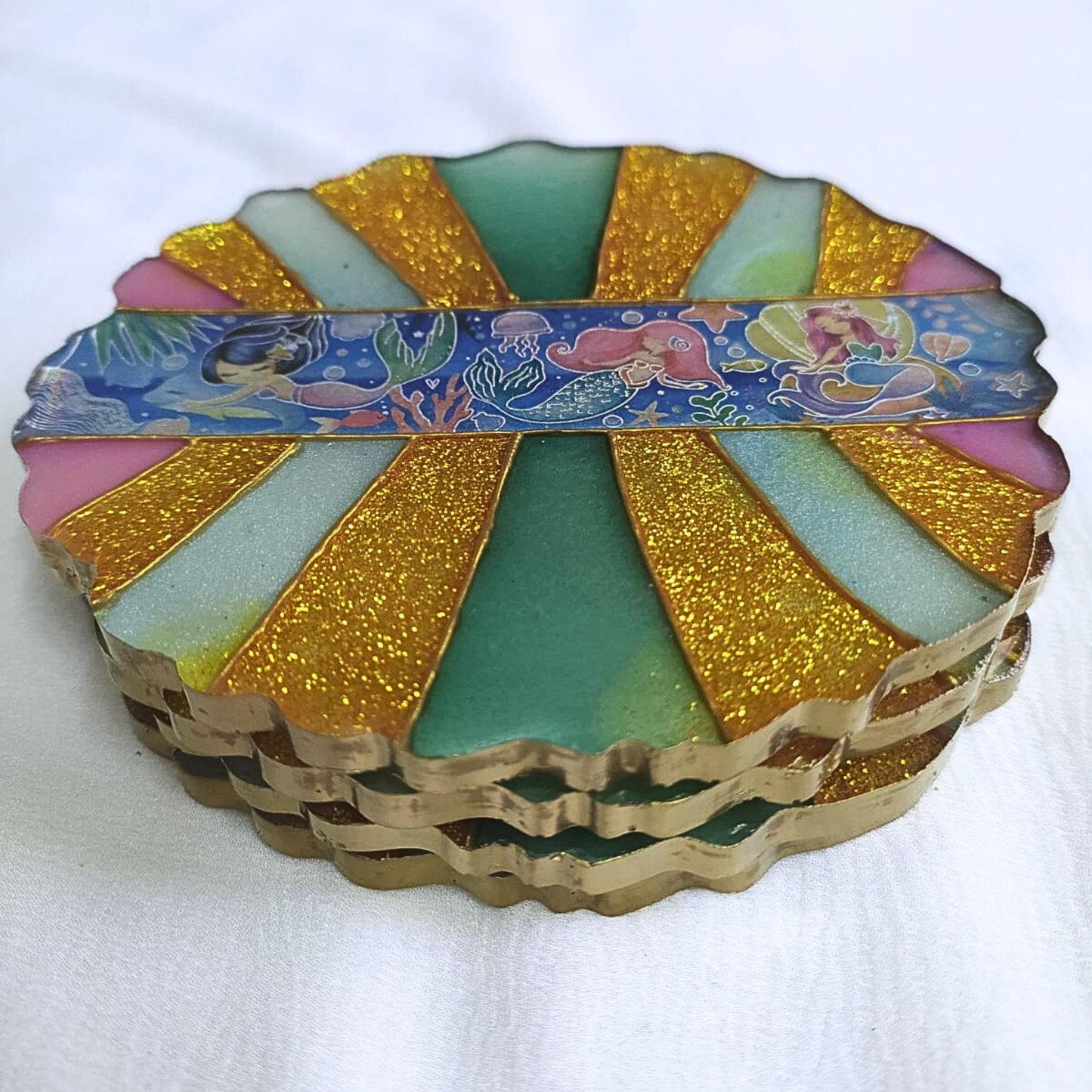 Mystic Mermaid Lagoon – Resin Coaster Set (Set of 4)