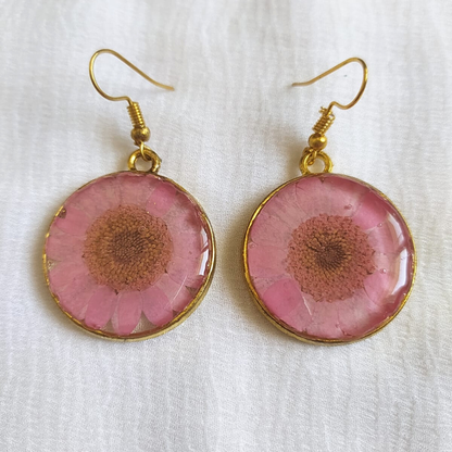 Pink Daisy Resin Earrings