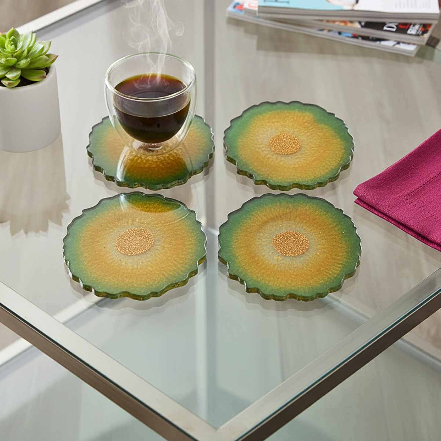 Sunset Bloom Resin Coaster Set (Set of 4)