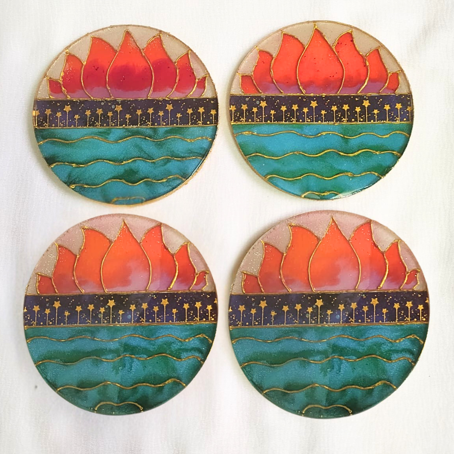 Lotus Dreams Resin Coaster  Set (Set of 4)