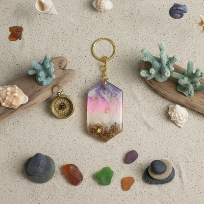 Pink Twilight Shore - Resin Keychain